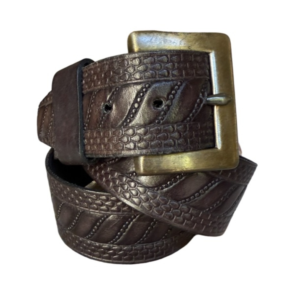 Naked Leather Brown Leather Belt with Gold Buckle Size 38 Width 1.5”